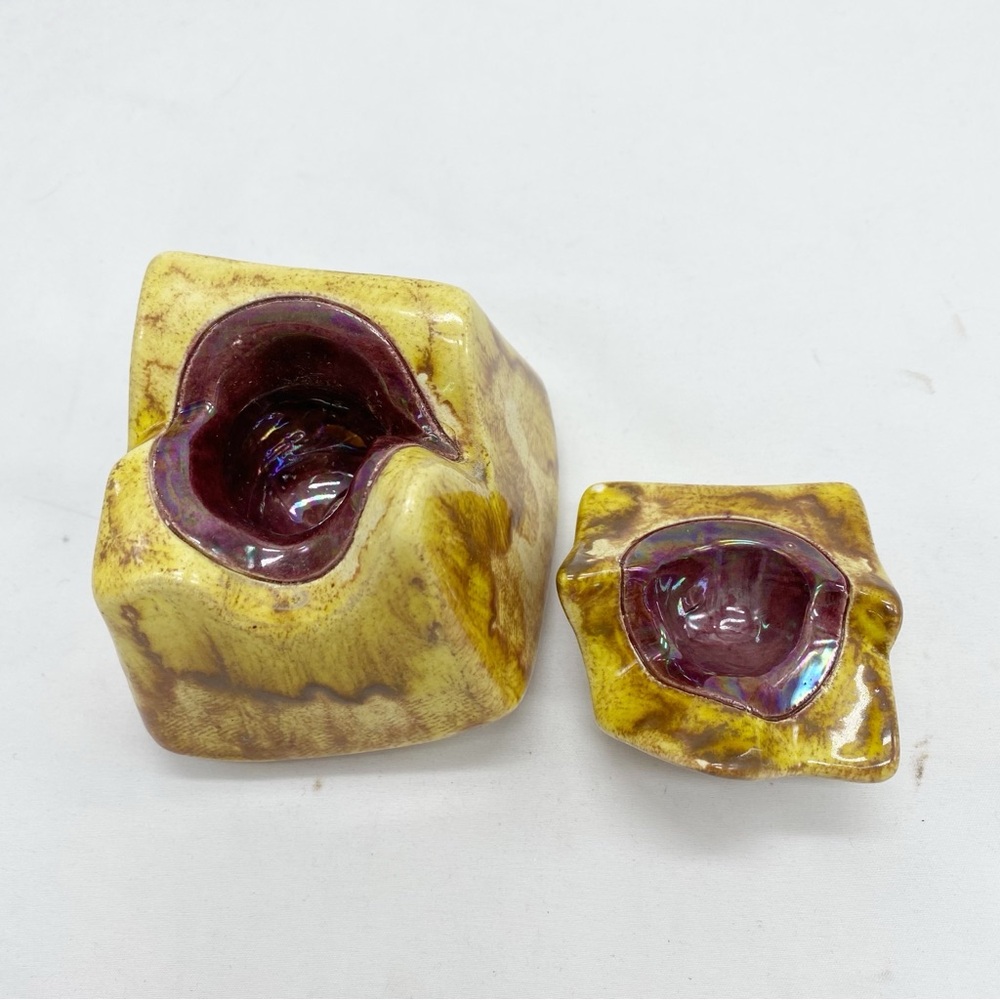Grace Songolo Vintage 80’s Yellow and Brown Ceramic Trinket Box Rose Detail - Picture 6 of 7